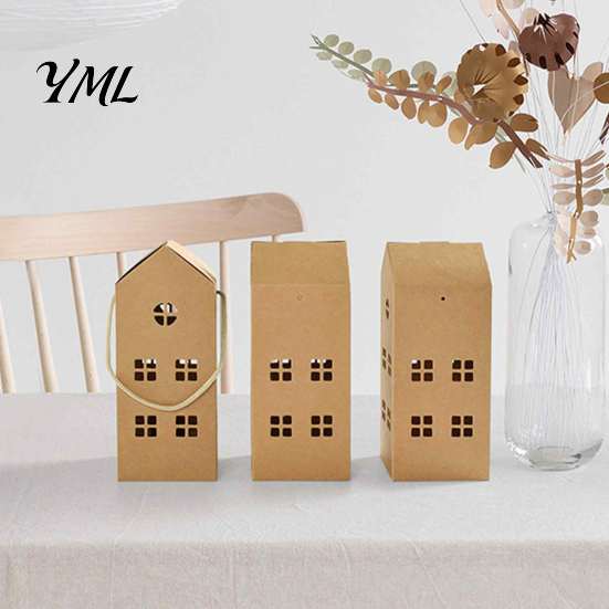Holiday Souvenir Boxes 10PCS House Shaped Paper Candy Boxes, Hollow Design Cardboard Treat Containers with Foldable Packaging Handle, Decorative Easy