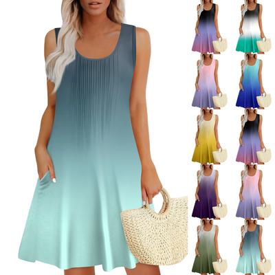 Damen Sommerkleider Lockeres ärmelloses Sommerkleid mit Taschen