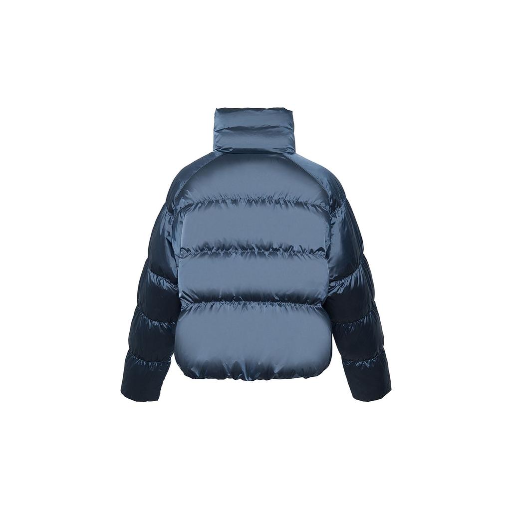Lining Windproof Breathable Collarless Solid Color Loose Down Jacket Women Outerwear Lime-Blue AYMR090-3