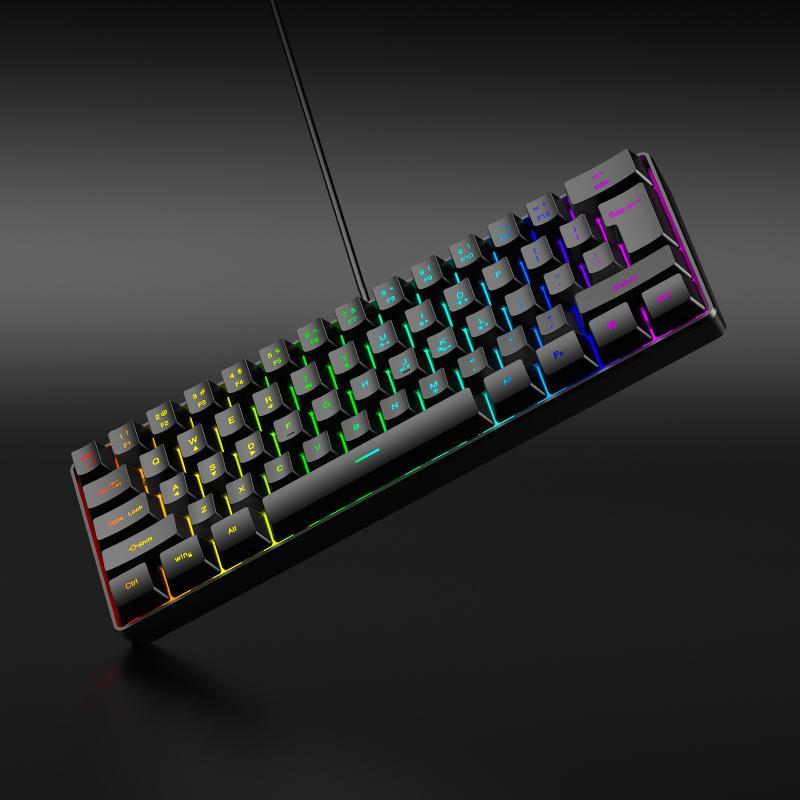 Portable 61 Keys Wired Mini Mechanical Keyboard K61 Ergonomic Quiet Keyboard for PC Office Home Gaming