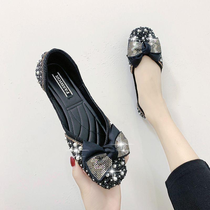 Fairy pregnant woman princess shoes versatile pearl one-pedal Doudou shoes 2025 autumn new grandma flat shoes