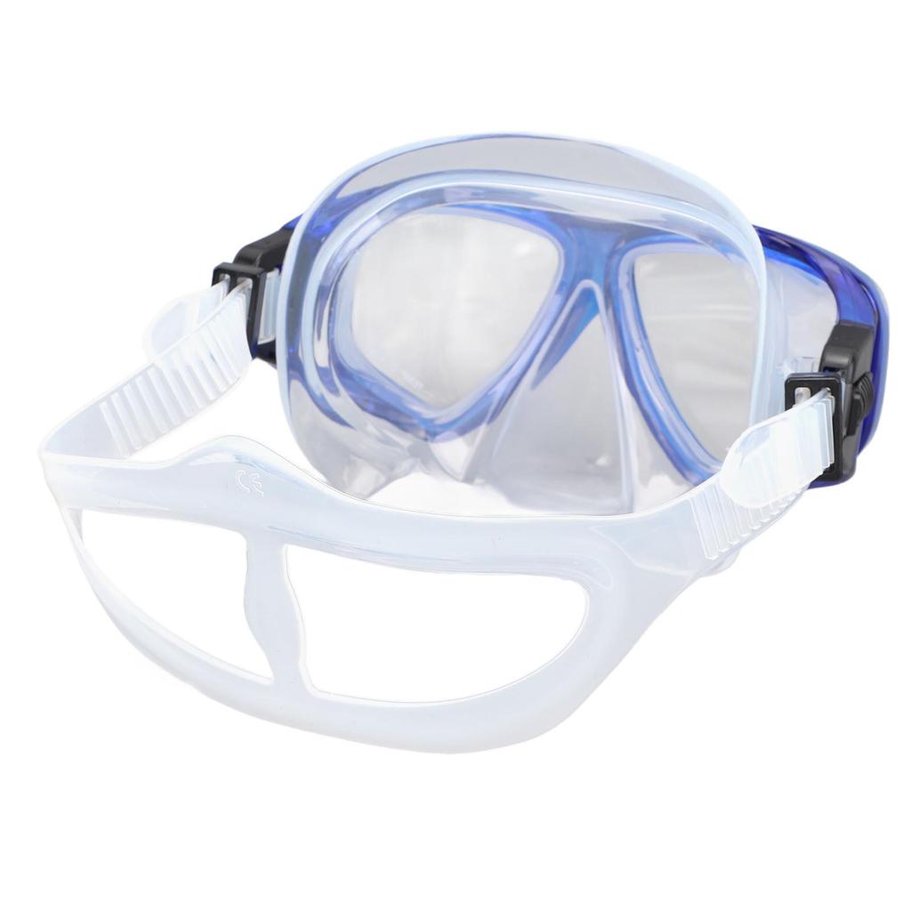 Diving Goggles with Nose Cover Wide View Anti Fog Tempered Glass Lens Silicone Snorkel Scuba Goggles Blue