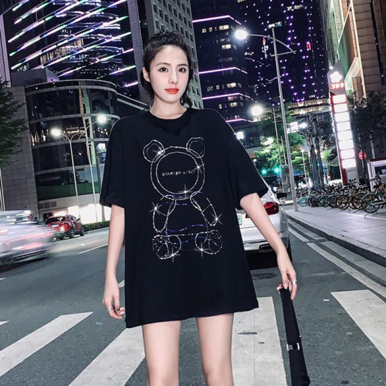 

Футболка High Street с коротким рукавом свободная женская Bear Iron Diamond летняя новая черная майка средней длины M чёрный