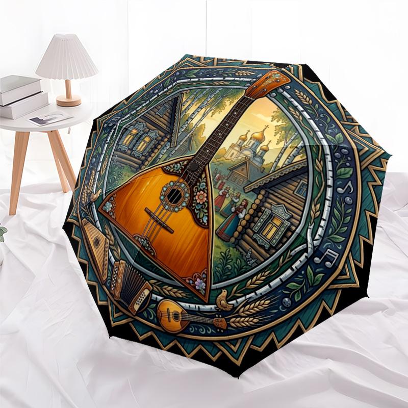 Music Folk Culture pattern umbrella, portable and foldable design, 8 ribs, a casual accessory for Halloween, Christmas, and birthday gifts.