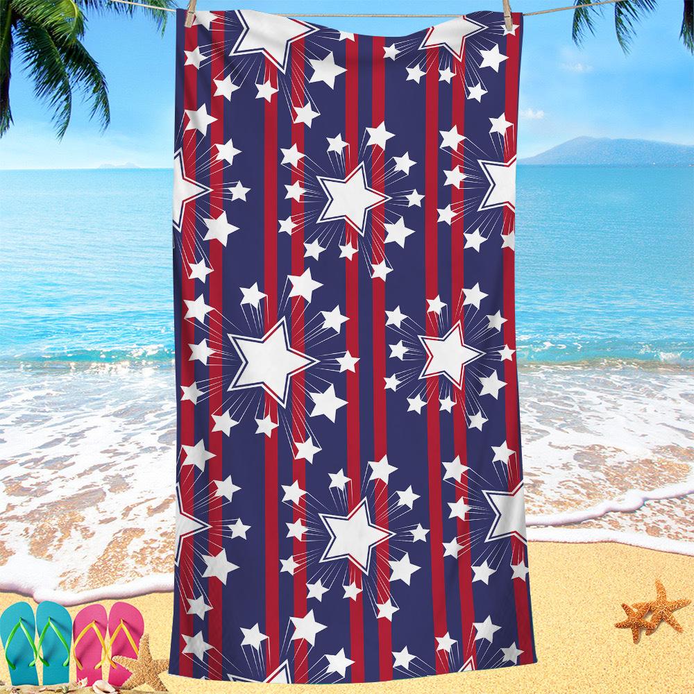 Série Drapeau Américain polyester imprimé numériquement fibre superfine polaire double face Serviette de bain pour vacances à la plage, serviette de plage