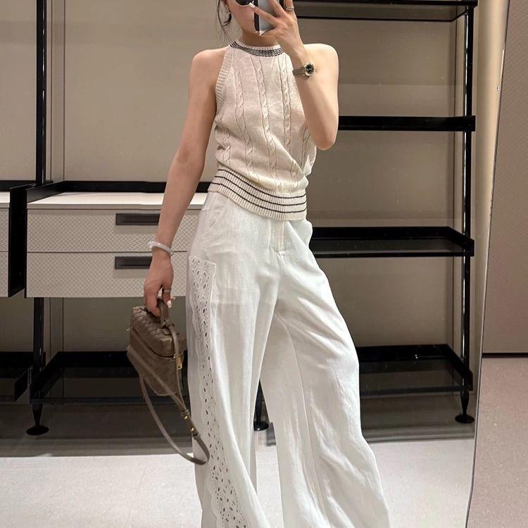 American Style Round Neck Cable Knit Top Knitted Vest Designed Summer Slim Fit Slimming Sleeveless