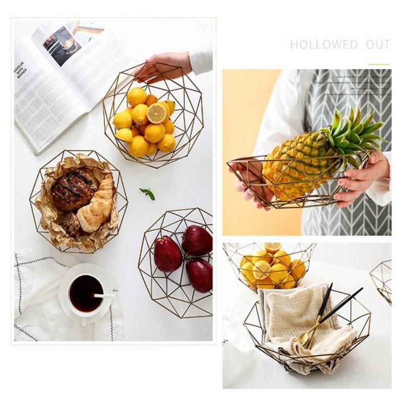 Fruit Bowl Washing Fruit Hollow Drain Basket Iron Fruit Basket Living Room Coffee Table Net Red Fruit Plate Snack Storage Basket