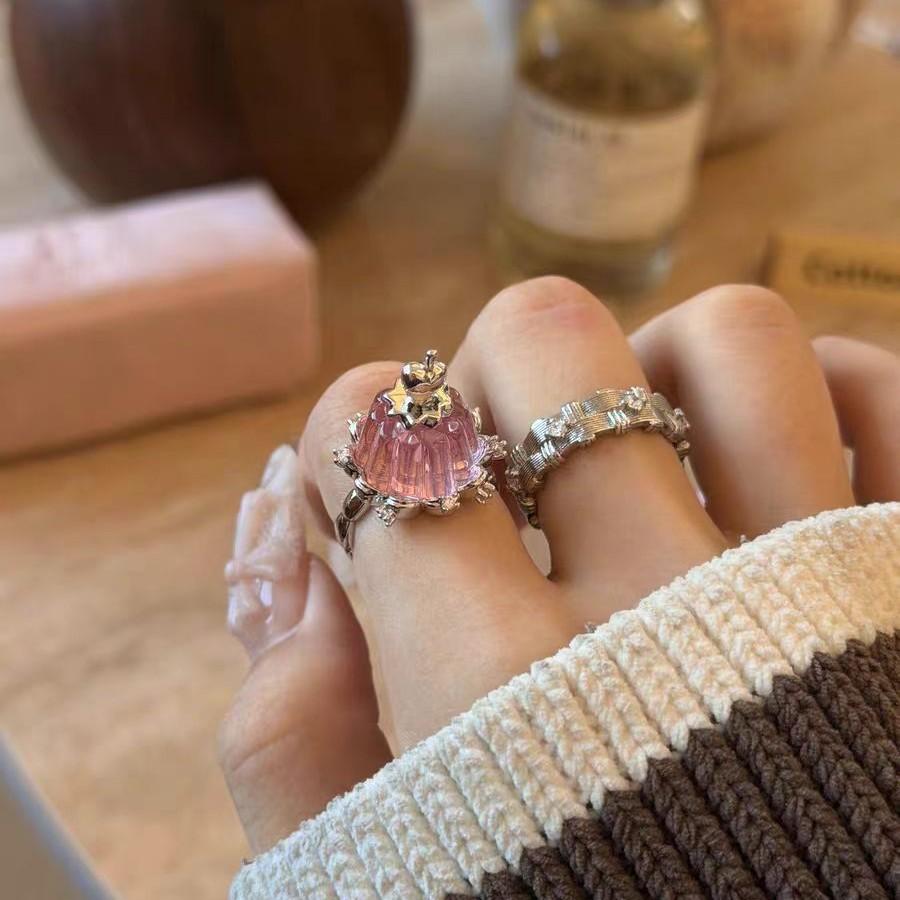 Pink Pudding Cake Ring Cute Niche Design Sense Creative Index Finger Ring Girls New High Value Ring