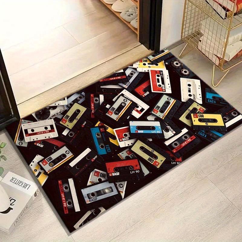 Retro Cassette Tape Design Area Rug - Non-Slip, Durable Polyester Floor Mat with Vintage Music Recording Aesthetic for Living