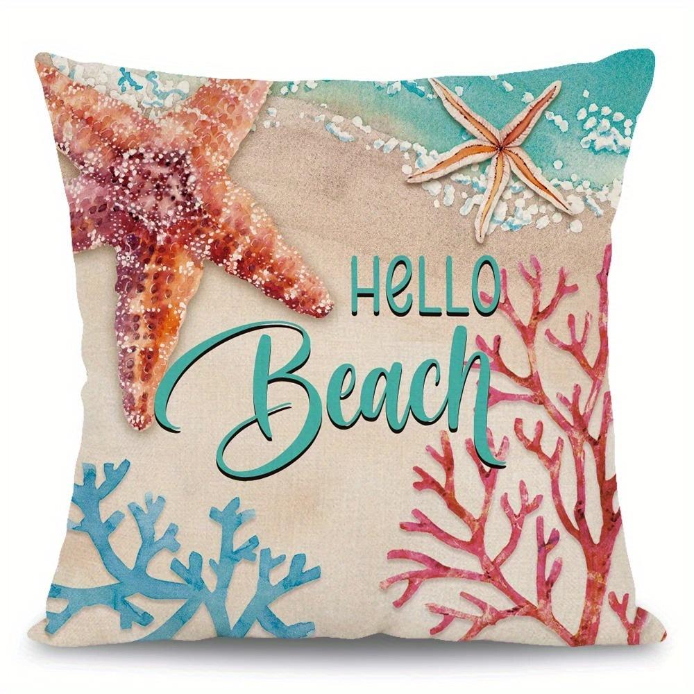 Home Decor Hello Beach Starfish Floral Throw Pillow Covers Pattern Cushion Cover Suitable For Sofa Bedroom Car Pillow Cover