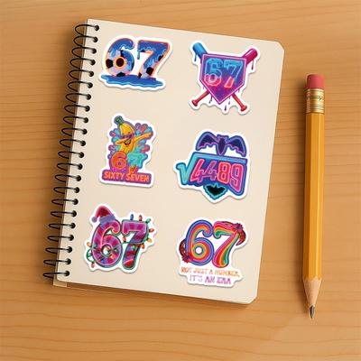 60Pcs Six Seven Neon Stickers Trendy Funny Quote Labels Decals for Water Bottle Phone Case Laptop Waterproof DIY Notebook Stickers