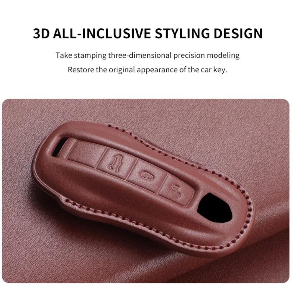 Autoschlüssel Hülle Abdeckung Schale für Porsche 718 Cayenne Panamera 911 Macan Taycan Cayman Boxster Oberste Schicht Leder Autoschlüssel Zubehör