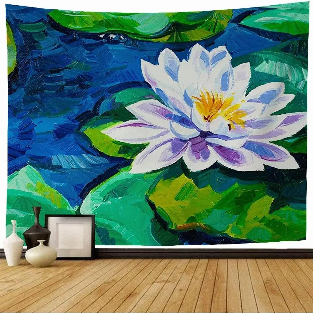 Watercolor Floral Lotus Tapestry Office Living Room Decoration Home Wall Tapestry