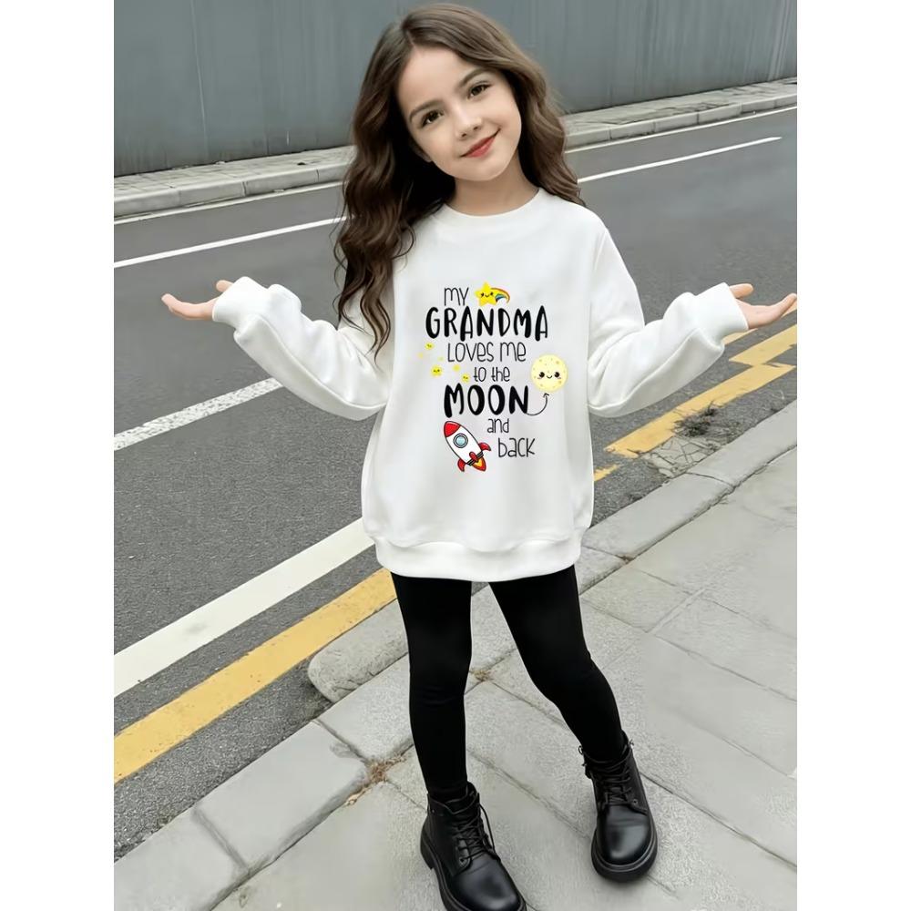 Girls' Letter Graphic Casual Comfortable Soft Loose Pullover Sweatshirt and Leggings 2-Piece Set, New Autumn/Winter, Playful, Sweet and Cool Style