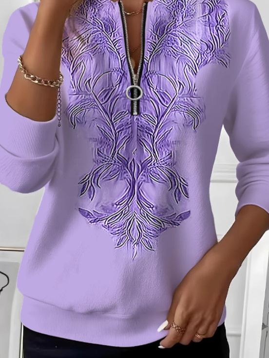 2025 Loose Fit Casual Outfit: Colorful Embroidered Zipper Top, Perfect for Walks and Dates