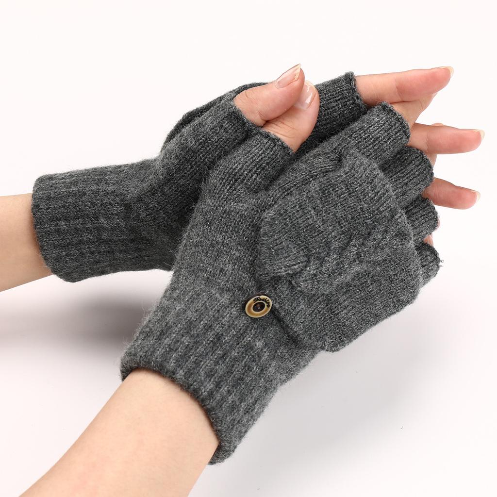 Nuevos Guantes Cálidos de Lana de Medio Dedo con Tapa Abatible Bordados para Hombre y Mujer Otoño e Invierno para Escribir Cubrebrazos Tejidos sin Dedos