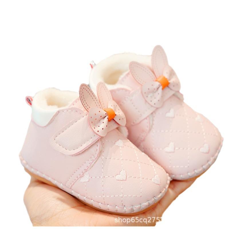 Warm Velvet Non-Slip Winter Baby Shoes for Girls, Soft Sole for Beginners (0-1 Year)