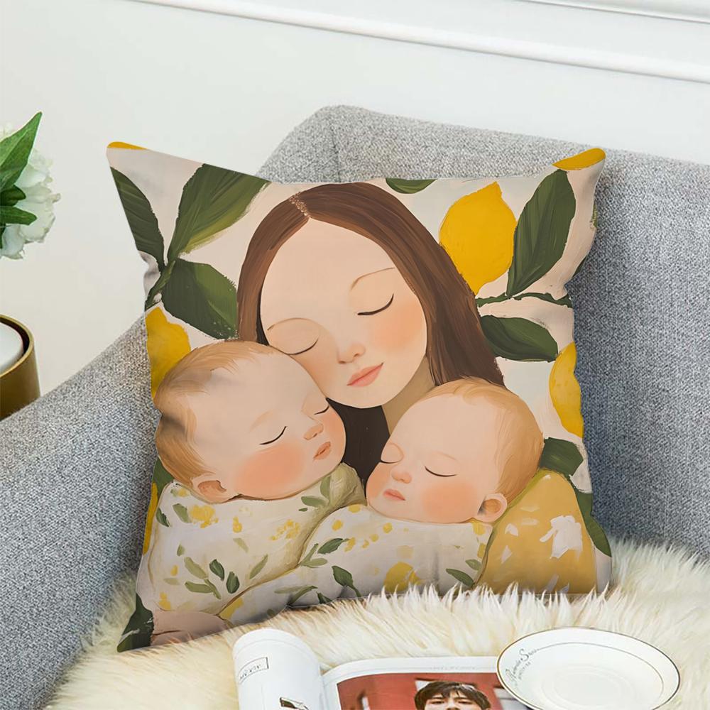 Love Mother Kids Flower Art Pillow Case For Car Sofa Decorative Home Double-sided Print Plush Square Throw Pillow Cushion Cover