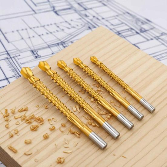Titanium Coated HSS Twist Drill Bits, 3-8mm Serrated Side Cutting Drill Bit, Hex Shank Serrated Cutting Drill Bits, Drill Bit Woodworking Tools, Hole