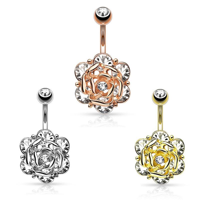 

Crystal Zircon Flower Dangle Navel Belly Button Ring Bar Body Piercing Jewelry рожевий колір золота