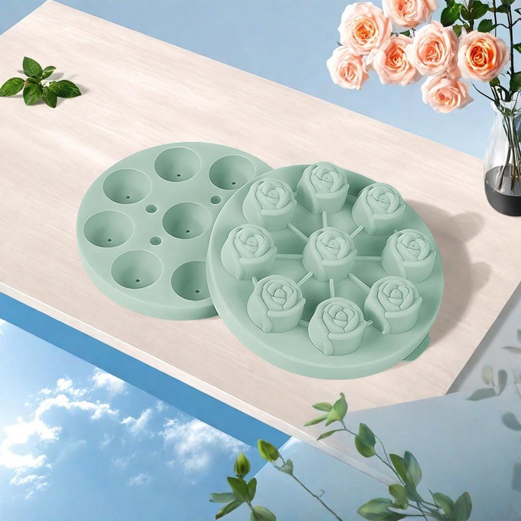 Silicone Flower-Shaped Ice Cube Tray with Lid 9 Cavities Reusable Ice Mold for DIY Ice Making