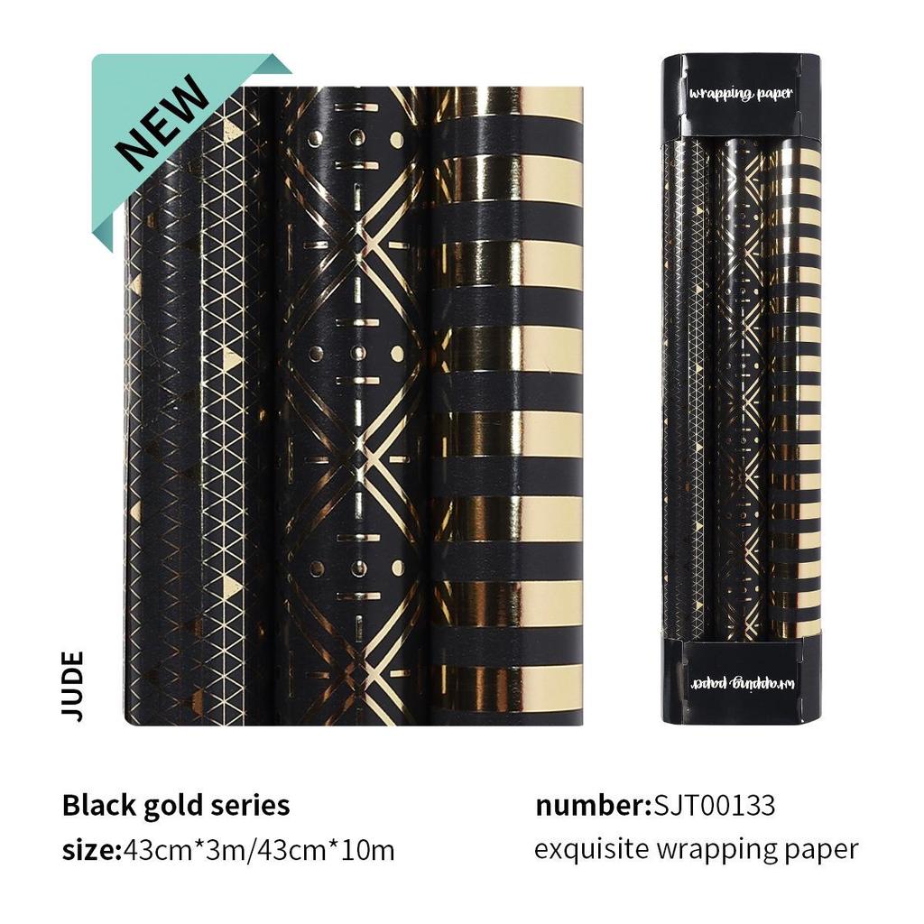 Black Gold Polka Dot and Crown Large Gift Wrapping Paper