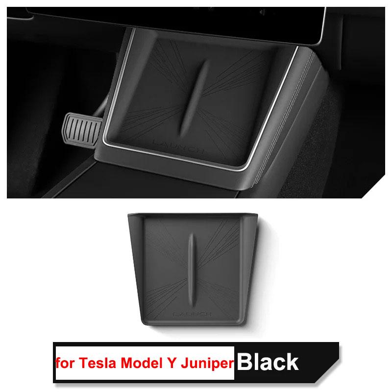 For New Tesla Model Y Juniper 2025 LHD Under-Screen Hidden Storage Box Center Console Organizer Tray Wireless Charging Pad Mat