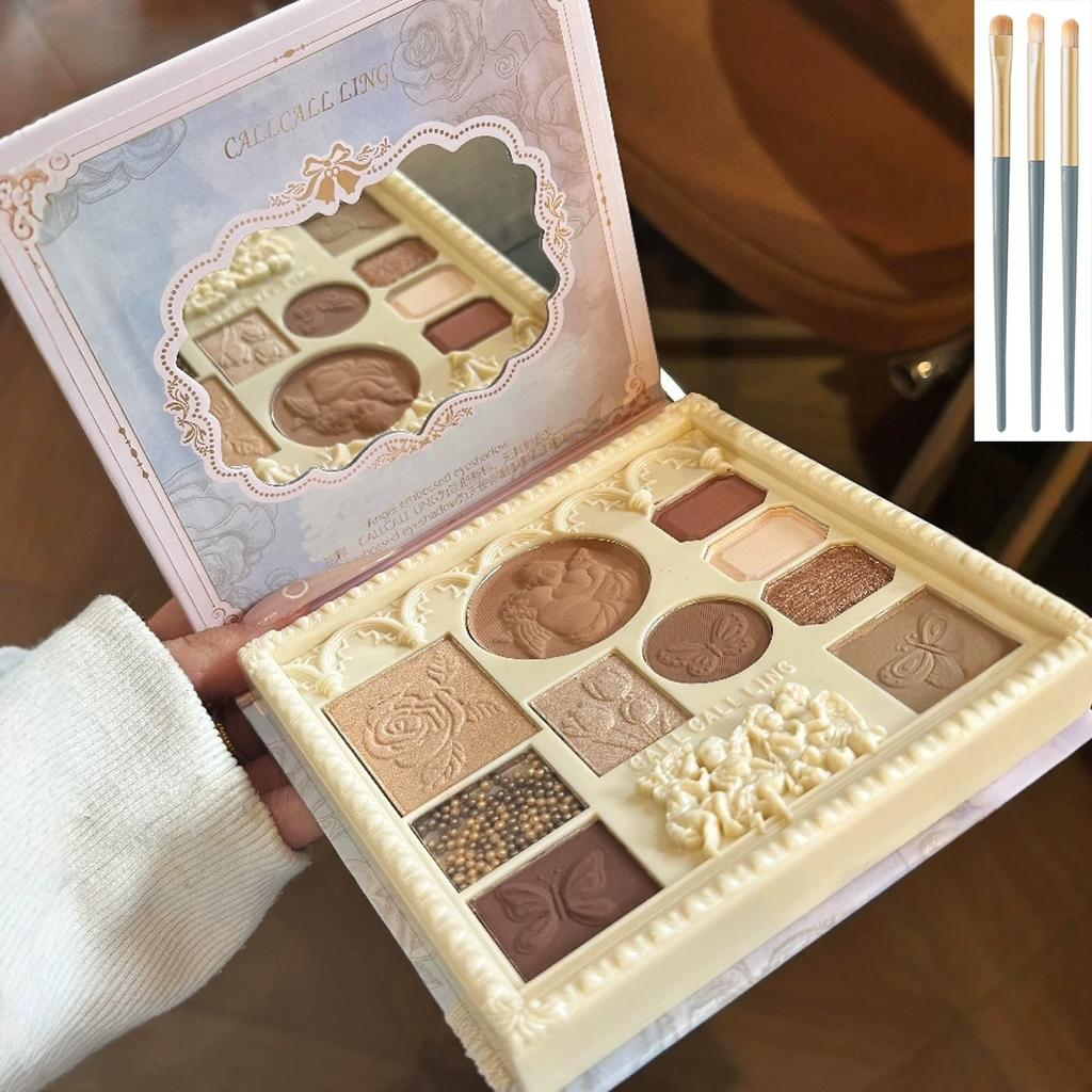 My Girly Heart! Embossed Angel Eyeshadow Palette, Earth-Toned Blush and Contour All-In-One Comprehensive Palette for Daily Light Makeup