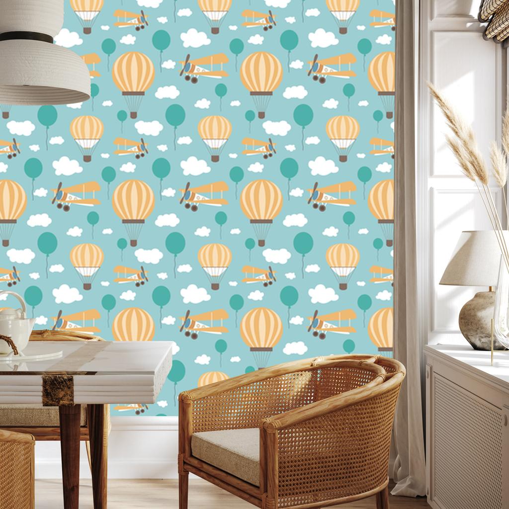 Wallpaper Balloons, Clouds, Planes and Sky for Living Room and Bedroom 50x1000