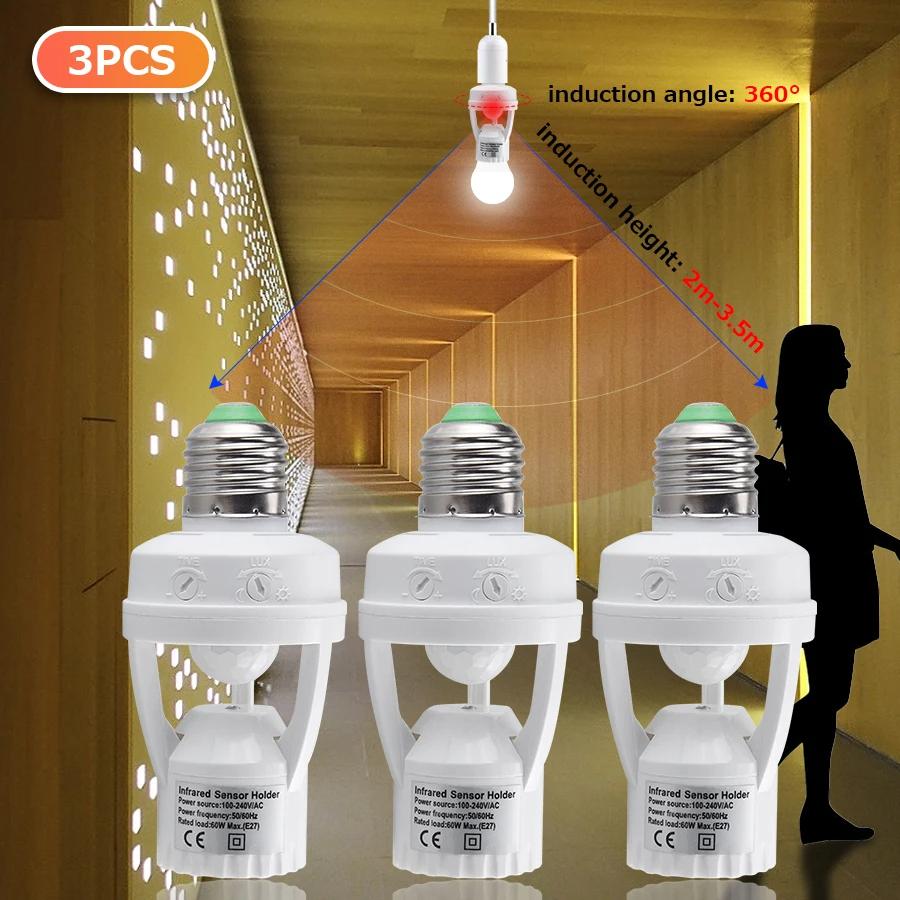 E27 PIR Motion Sensor Converter 100-240V Timer Motion Detector Base Lamp Holder With Light Control Smart Switch Bulb Socket