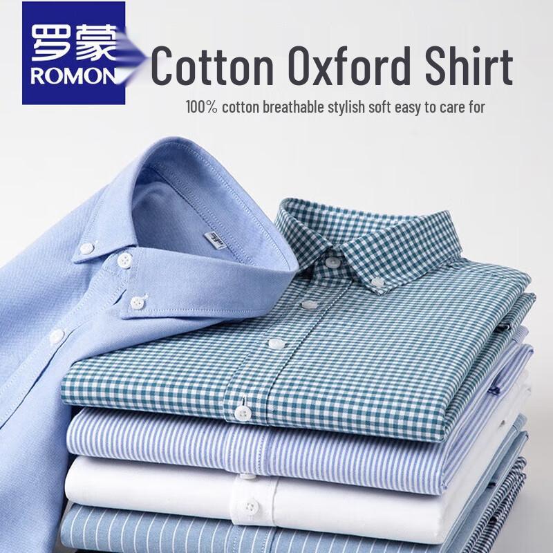 

ROMON Men s Pure Cotton Oxford Long-Sleeve Anti-Wrinkle Shirt