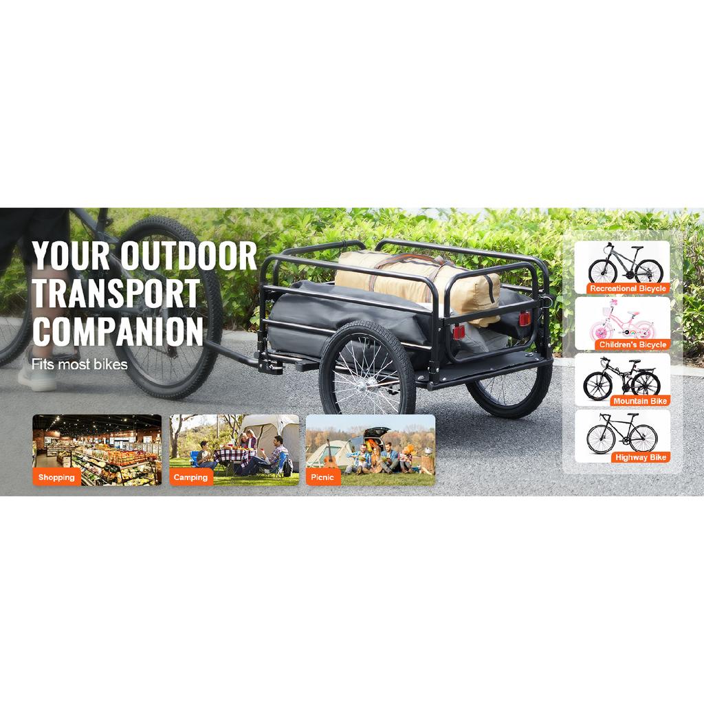 SucceBuy Remolque de Carga para Bicicleta de 160 lbs Plegable para Almacenamiento Carrito de Carro de Bicicleta con Ruedas de 16" Reflectores de Seguridad Se Adapta a Ruedas de Bicicleta de 22"-28"