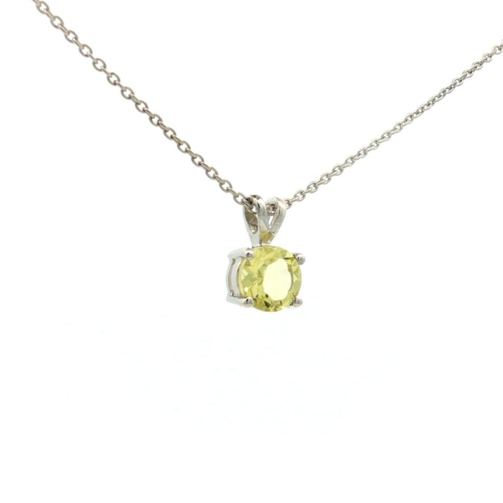 Lemon Quartz Round Pendant Necklace 925 Sterling Silver Rhodium Plated Solitaire Gemstone Pendant with Chain Gift for Women