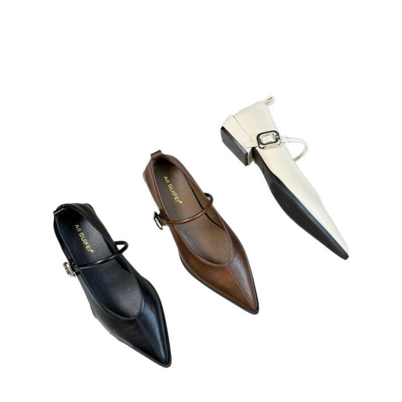 2025 Spring and Autumn New Fashion Versatile Niche Design Sense Pointed One-word Buckle Mary Jane Shoes Single Shoes Shu