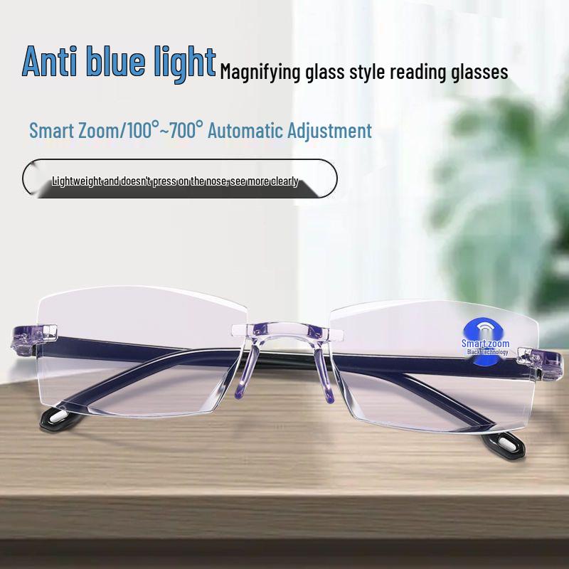Smart Black Ultralight Anti-Blue Light Rimless Reading Glasses for Middle-Aged/Elderly