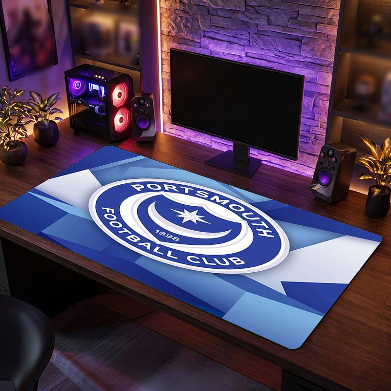 Portsmouth FC Theme Pattern Mouse Pad, Soccer Logo Design XXL Gaming Desk Mat Non-Slip Computer Mouse Pad