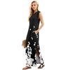 Sommerkleider für Damen, Rundhalsausschnitt, lässig, lockerer Druck, geteilt, faltenfrei, langes Maxi-Strandkleid mit Taschen