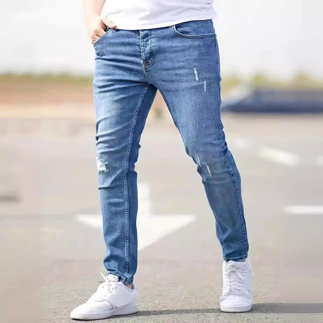 

Men s Slim Fit Jeans Ripped Stretch Skinny Casual Denim Pants XS синій