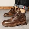 Autumn And Winter Boots Men Plus Fleece New Work Boots Retro British Men High Top Trend Real Leather Cotton Boots M1164