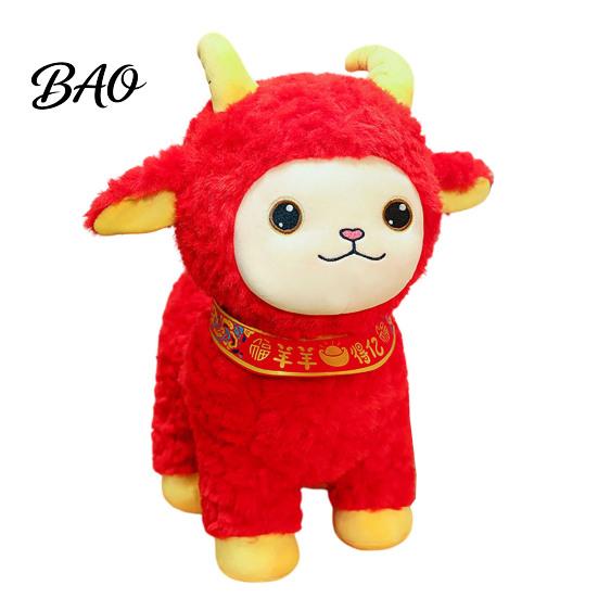 Chinese Fu Character Ornament Zodiac Sheep Plush Mascot, 2027 Lunar New Year Red Stuffed Comfortable Polyester Fiber Toy Toy, Festive Decor