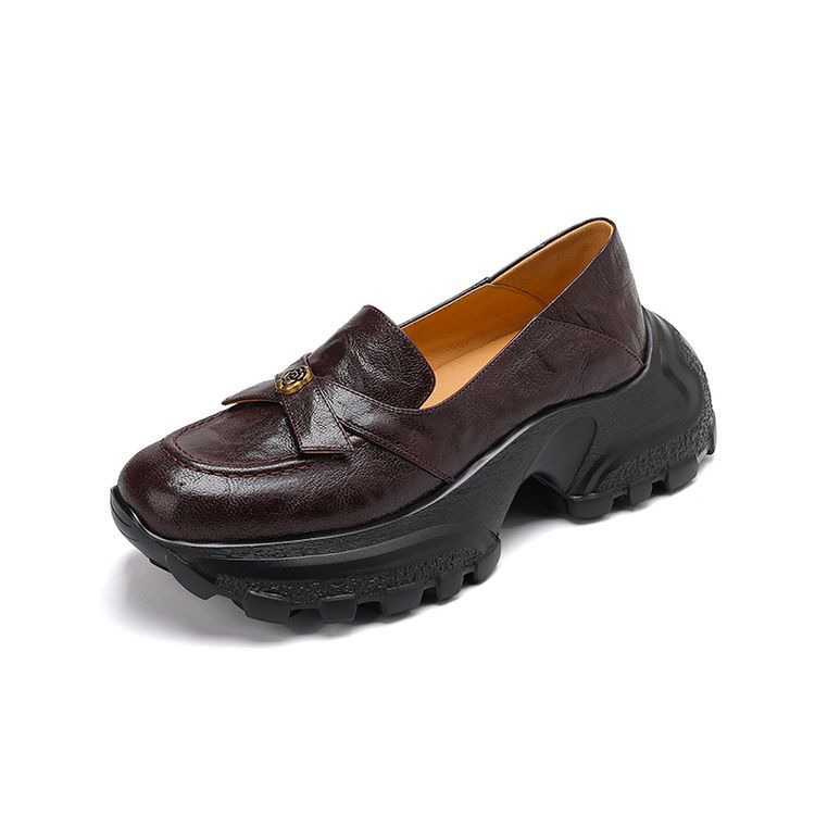 

Туфли-лоферы на толстой подошве с круглым носком и бантом на каблуке, новинка весны 2025 года, женские, из овчины, на платформе «маффин», маленькие кожаные туфли с камелией 39 коричневый