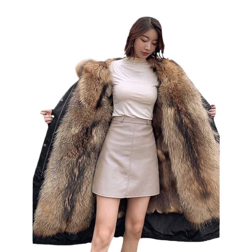 Winter new pie overcome women's medium and long imitation raccoon hair removable liner coat fur jacket large size thickened