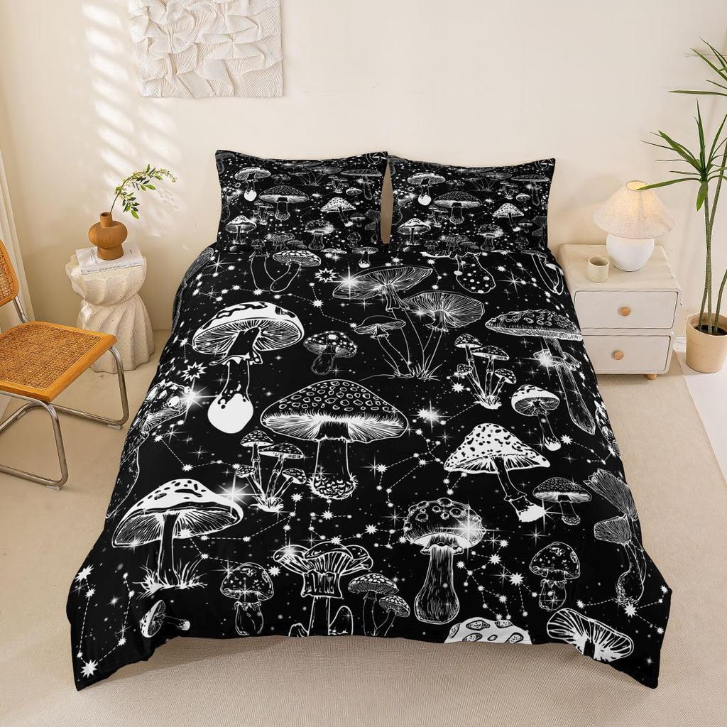 Cute Mushroom Duvet Cover Wild Fungus Botanical Bedding Set Twin Queen Rustic Farmhouse Comforter Cover For Girls Teens Bedroom