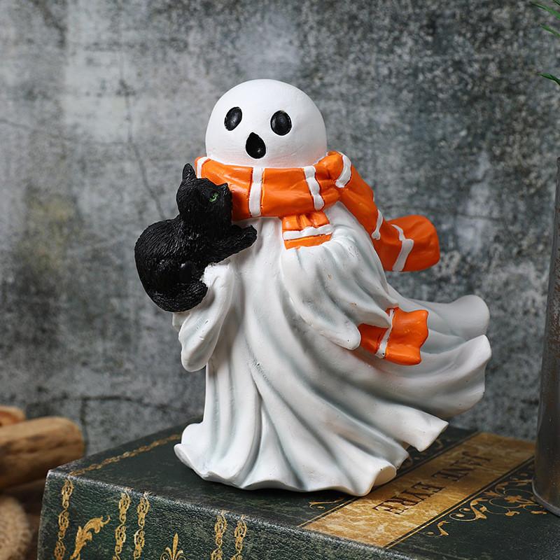 Halloween Pumpkin Ghost Statue With Resin For Party Decor And Holiday Celebrations