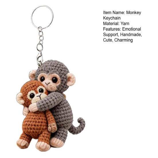 Crochet Monkey Keychain Handmade Knitted Cute Monkey Bag Charm for Backpack Purse Keys Emotional Support Gift for Family Friends