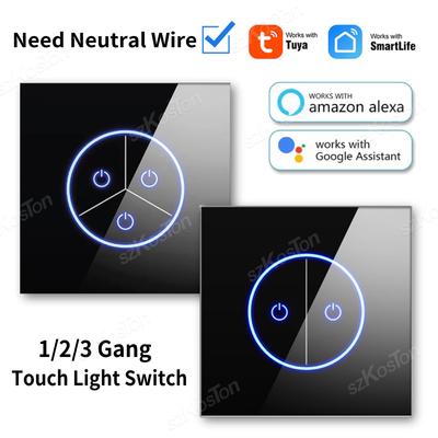 Tuya WiFi Smart Switch 1/2/3 Gang Touch Ljusströmbrytare Vägg Glaspanel för Alexa Google Home Smart Life APP EU-kontakt