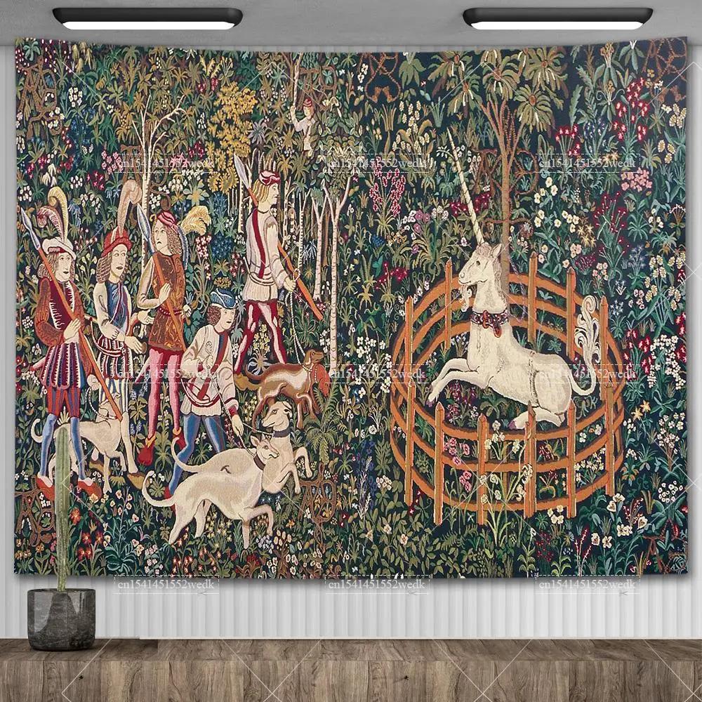 Lady And The Unicorn Tapestry Medieval Tapestry Wall Hanging Printed Home Decor Tapestries Background Room Covering For Bed