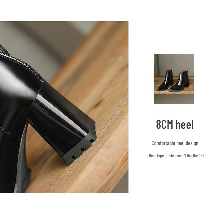 French Retro Pointed Toe Chunky Heel Ankle Boots for Women - Soft Leather, Thick Sole, Nude High Heel, Short Shaft, Autumn Style.