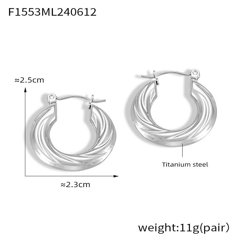Luxury French Hepburn-Style Titanium Steel Thick Hoop Earrings - Retro Minimalist Design Round Hoops for Women