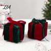 Luxury Home Soft Furnishings Velvet Gift Box Christmas Tree Ornament, Square Shaped Hanging Garland Matching Accessories Decoration with Bow